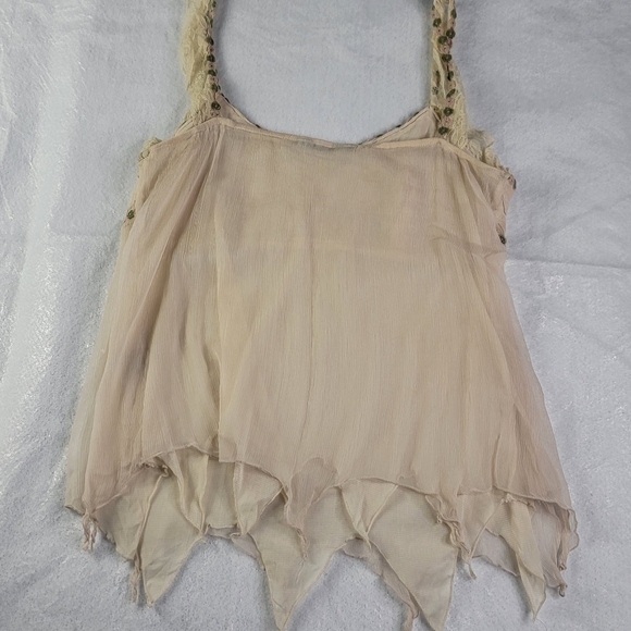 Mechant 100% Silk Womens Tank Top Large Floral Sheer Fairy Bohemian Indie - Picture 9 of 10